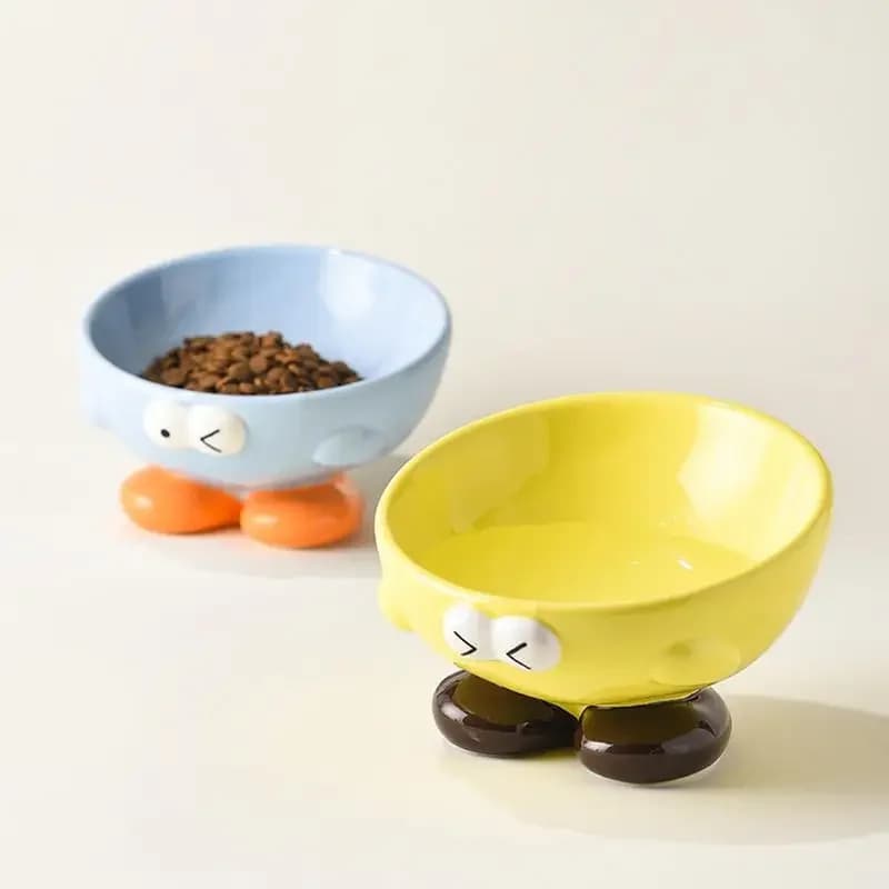 Mangiatoia per gatti in ceramica Piatto rialzato per animali domestici Piatto per gatti inclinato Ciotole per cibo o acqua con simpatico motivo di espressione per piccoli e medi