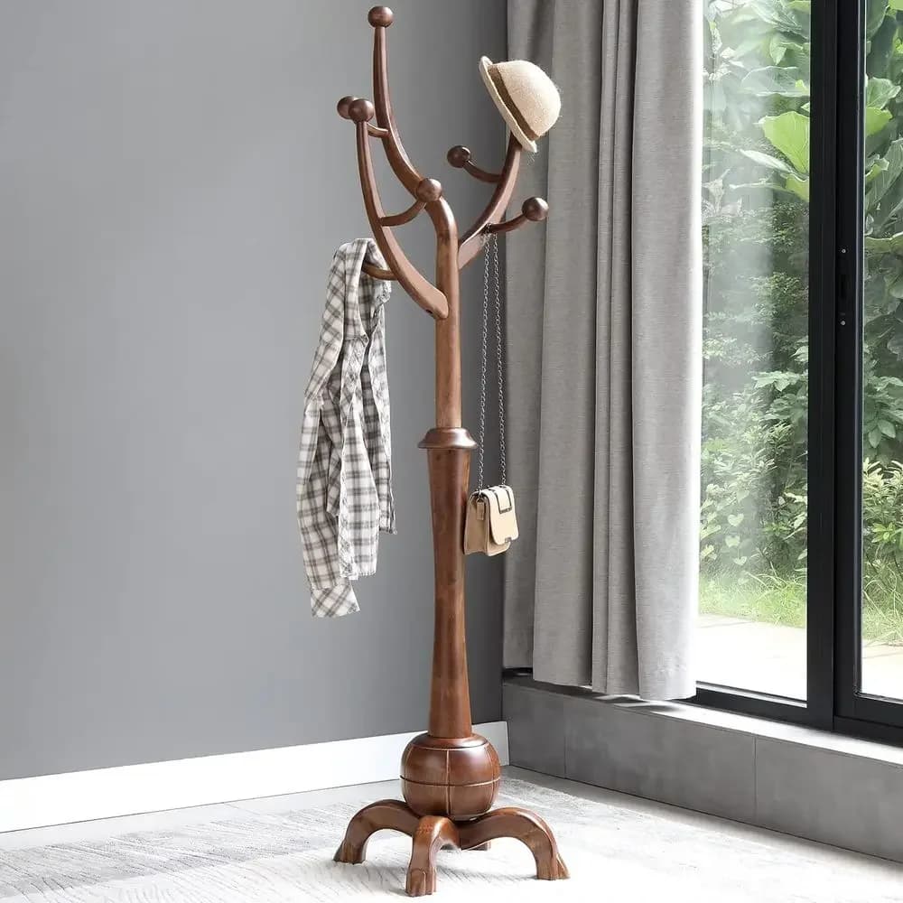 Appendiabiti da terra in legno con 8 ganci, design creativo a ramo d'albero, stand appendiabiti da terra con ganci