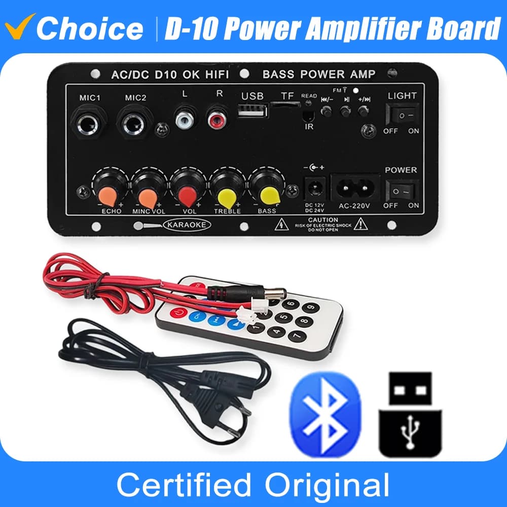 Scheda Amplificatore Digitale Bluetooth D10 110V 220V 12V Subwoofer D10 Doppio Microfono Karaoke Amplificatore Altoparlante Home Theater DIY BASS AMP