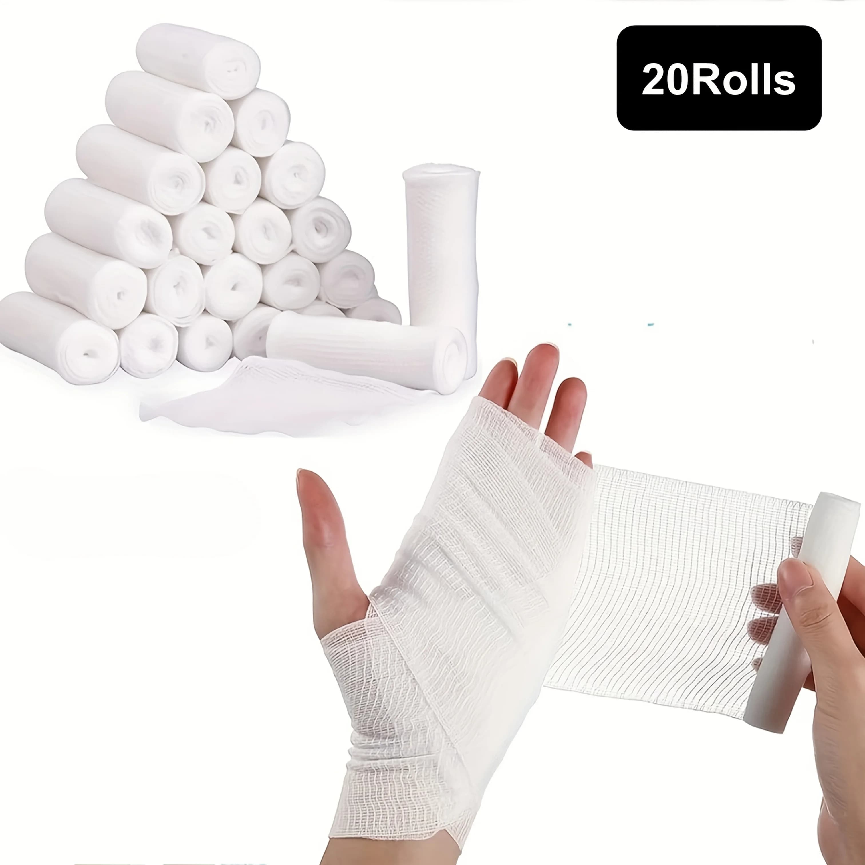 20 rotoli di benda elastica traspirante kit di pronto soccorso delicato sulla pelle garza di cotone medicazione per ferite strumento di pronto soccorso di emergenza per polso gamba