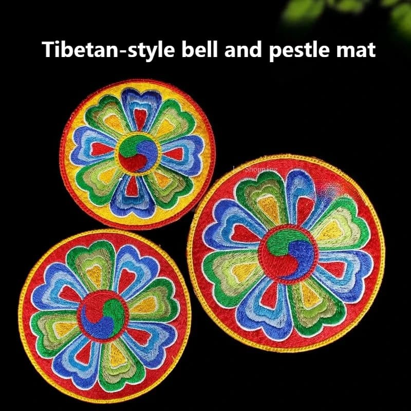 Bell Pestle/Bottle/Incense Burner/Buddha Statue Mat Full Embroidered Ritual Circular Pad/Tibetan Religious Decorative Items