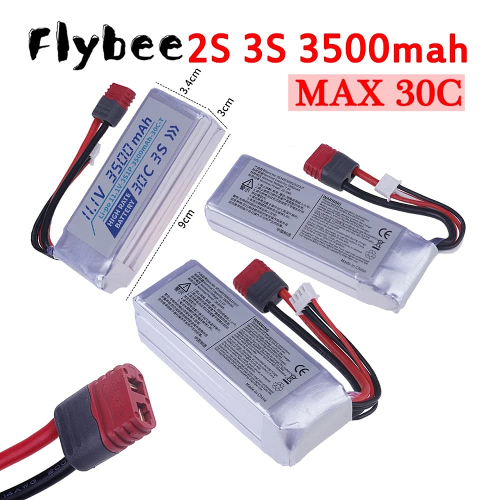 Batteria Lipo 3500MAH 30C 7.4V 11.1V 2S 3S con Connettore T per Auto RC MJX Hyper Go H16H H16E 16207 16208 16209 16210 1/16 e Drone R/C
