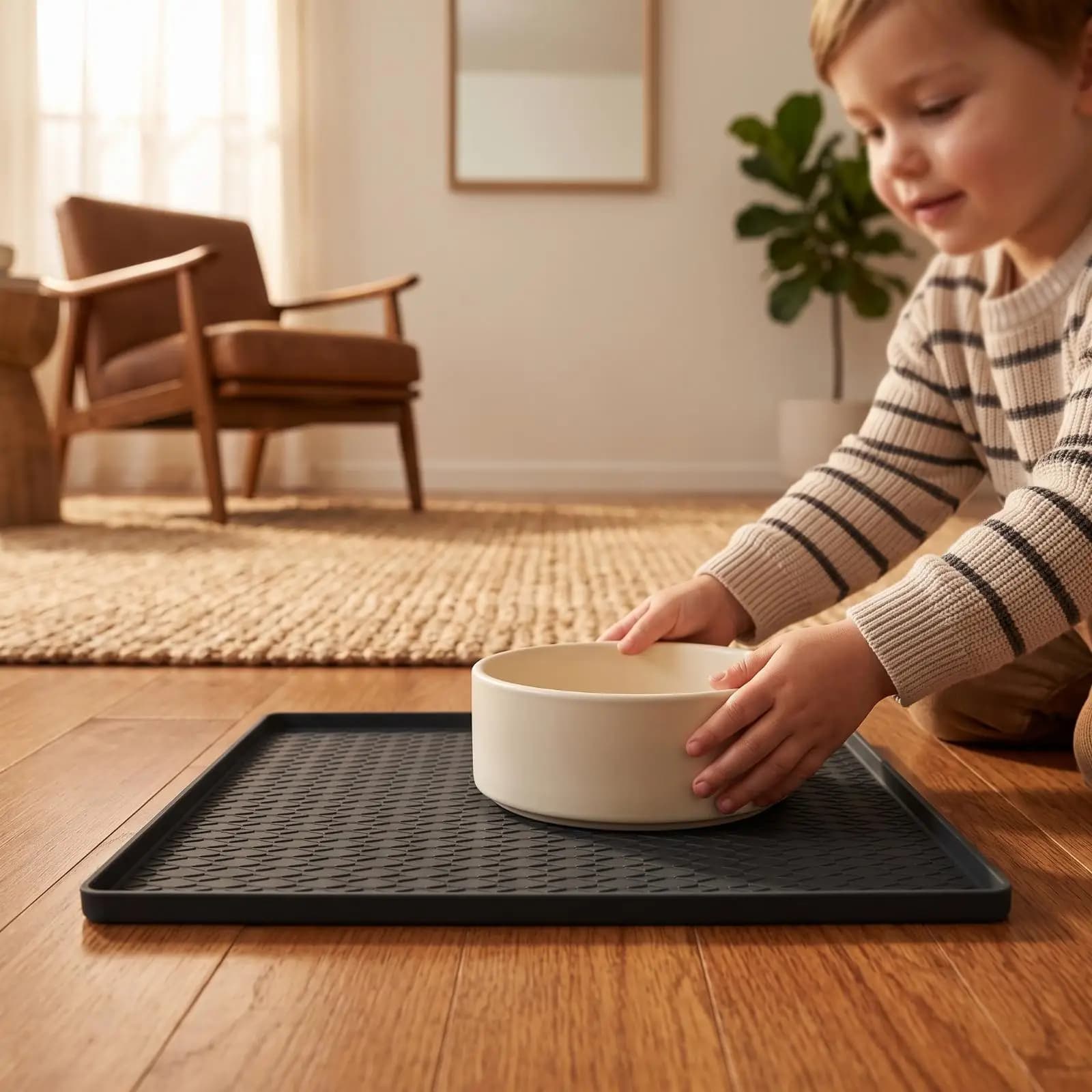 Silicone Pet Placemat for Dog Bowl Raised Rim Waterproof Non Skid Feeding Tray for Puppy Small Large Dog Food Water Dish