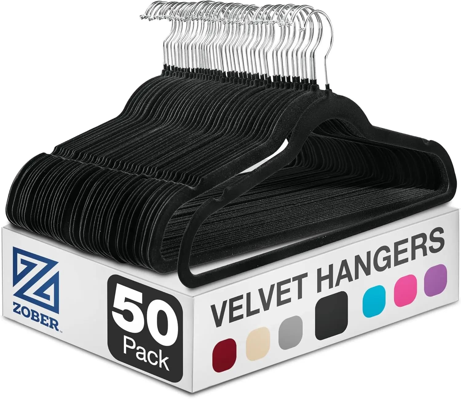 Pack of 50 Black Velvet Dresses with Swivel Hook - Design Anti-slip and Space Saving for Clothes and Pants