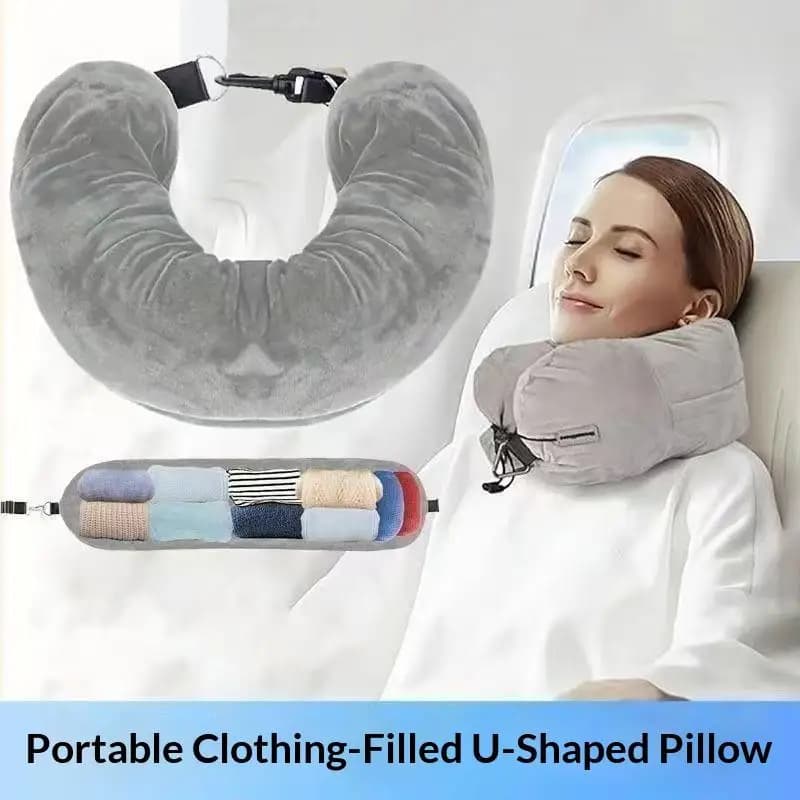 Fodera per cuscino da viaggio a forma di U in morbido pile cristallino, imbottibile, pieghevole, con custodia portaoggetti per uso in aereo