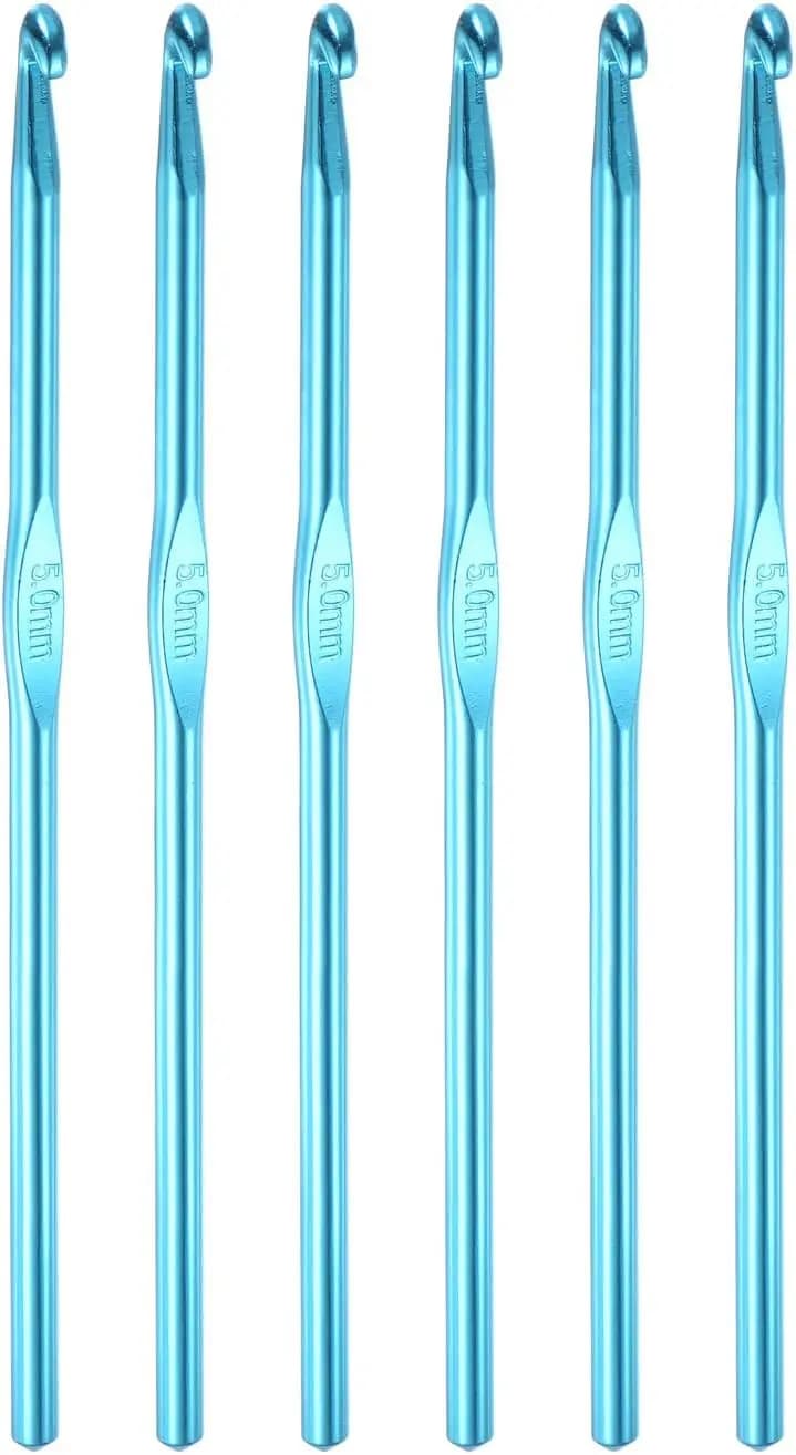 Uncinetto in alluminio da 5 mm, misura US H, per filato fai da te, blu, 6 pezzi