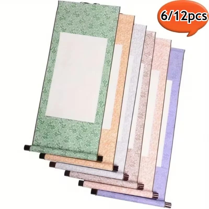 6/12pcs Unwritten Hanging Scrolls Sets Xuan Paper Art Scrolls for Kanji Sumi and Chinese Calligraphy Wall Hanging Decorations
