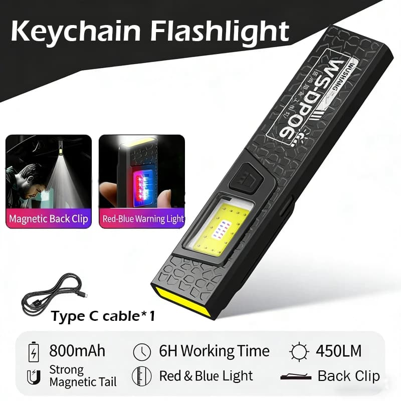 Torcia LED COB tipo C ricaricabile 600LM, mini torcia portatile, lanterna tascabile, luce da lavoro con magnete per emergenze
