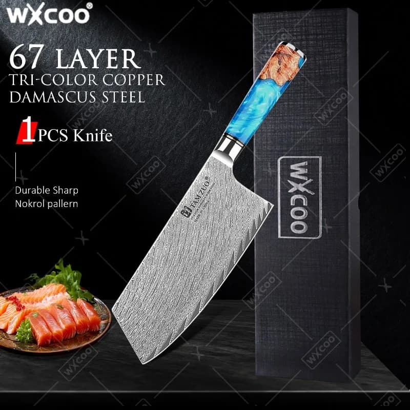 WXCOO Coltelli da cucina giapponesi Laser Damasco Modello Coltello da taglio ultra-affilato Mannaia per carne Affettare frutta Coltello per filetti di pesce