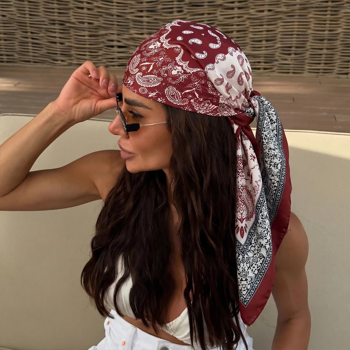 Foulard Quadrato in Seta da Donna, Sciarpa di Lusso in Raso Stampato, Hijab Musulmano, Pareo, Bandana, Sciarpa Femminile, Copricapo, Fascia per Capelli 90x90cm