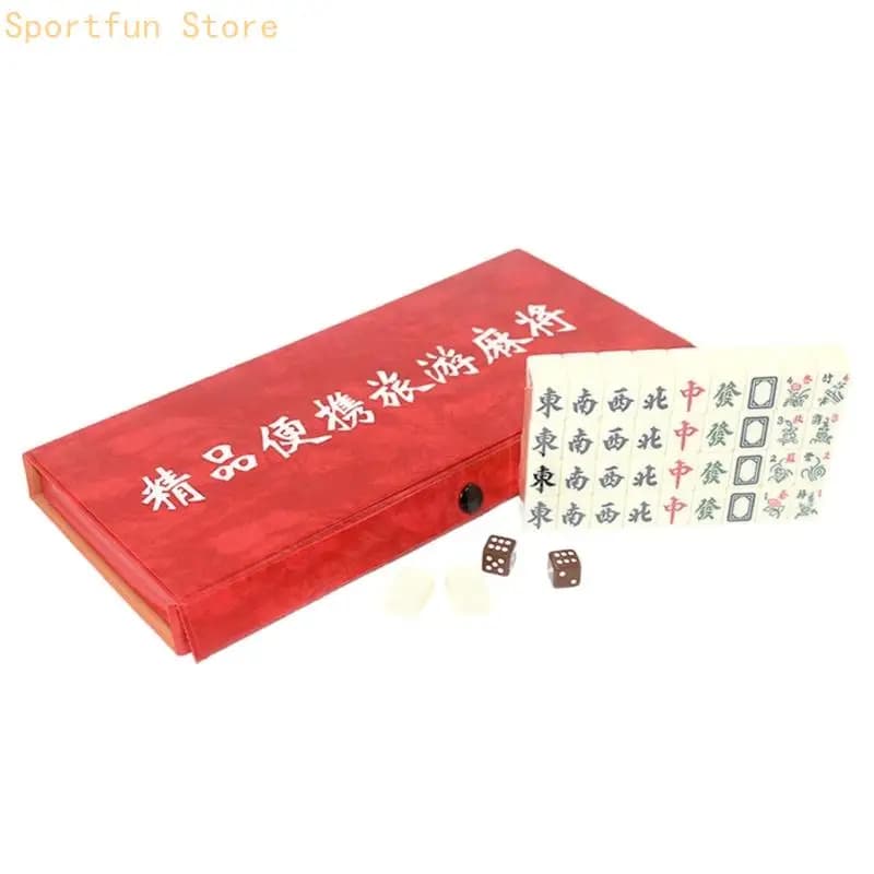 Set Mahjong da viaggio compatto con 4 righelli per piastrelle Design a scatola lunga Materiale robusto per riunioni famiglia