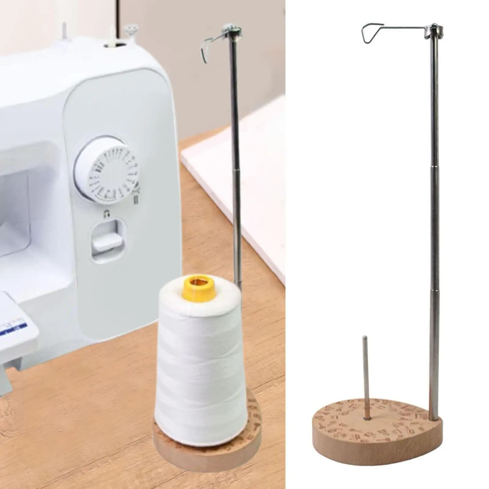 Thread Holder Single Thread Stand Wood Base Multipurpose Adjustable Height for Industrial Household Sewing Machine Quilting