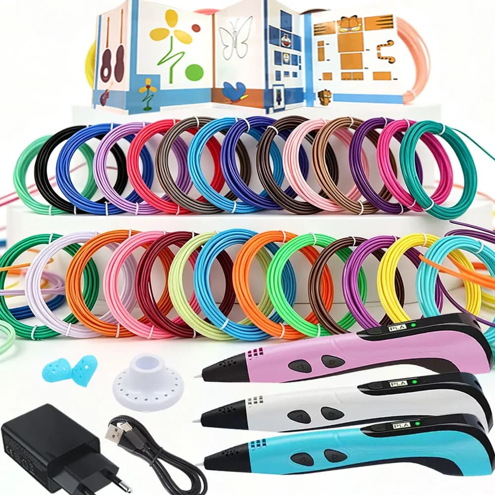 Training Children's Creative Birthday Christmas Gifts 3D Printing Pen with Power Adapter LCD Display Suitcase Color PLA Filament