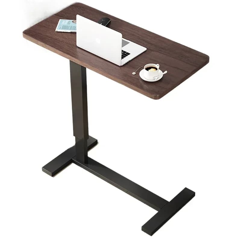 Scrivania Portatile Pneumatica Regolabile con Ruote, Tavolo Mobile in Legno e Metallo per Letto e Comodino