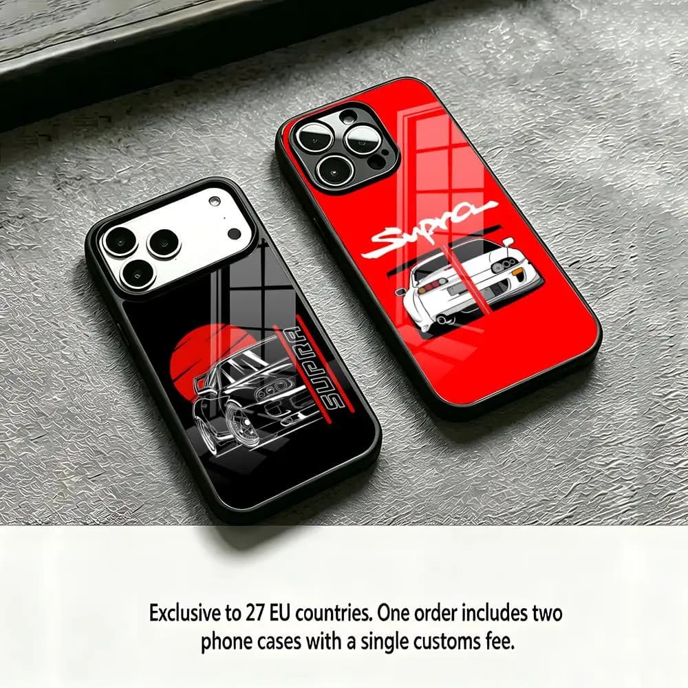 Japanese Supra Car Phone Case For IPhone 17 Air 16 E Pro Max 15 14 13 Mini 12 Pro 11 Max Plus Black Glass Cover