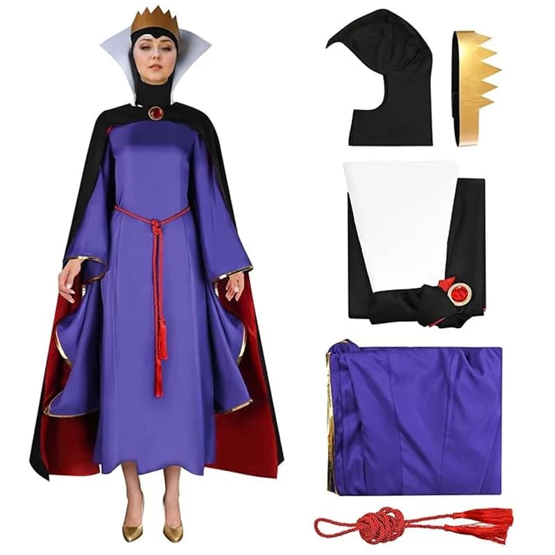 Travestimento da donna Evil Queen Deluxe Costume adulto, Costume da strega regina Accessori per abiti cosplay da donna Mantello a corona