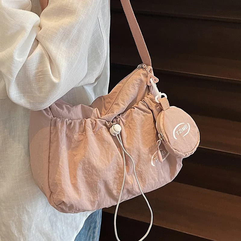 Borsa Tote Estiva in Nylon Stile Coreano Rosa Casual Versatile a Spalla e Tracolla
