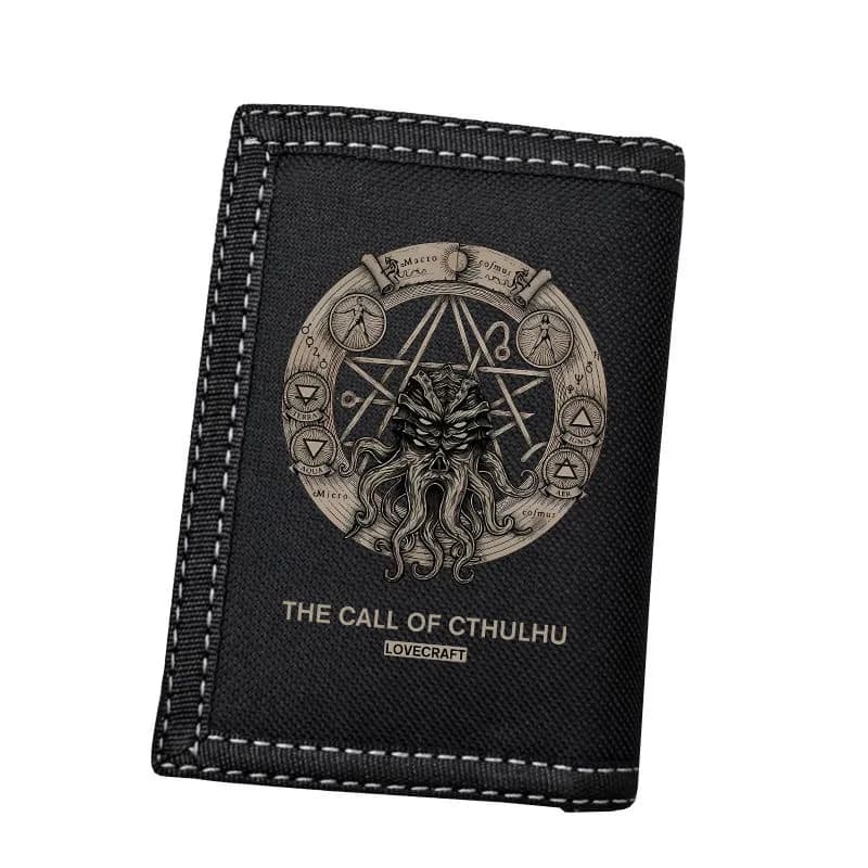 Portafoglio anime in tela nera Cthulhu Mythos per studente ragazzo ragazza porta carte tri-fold con blocco RFID mini borsa fermasoldi corto
