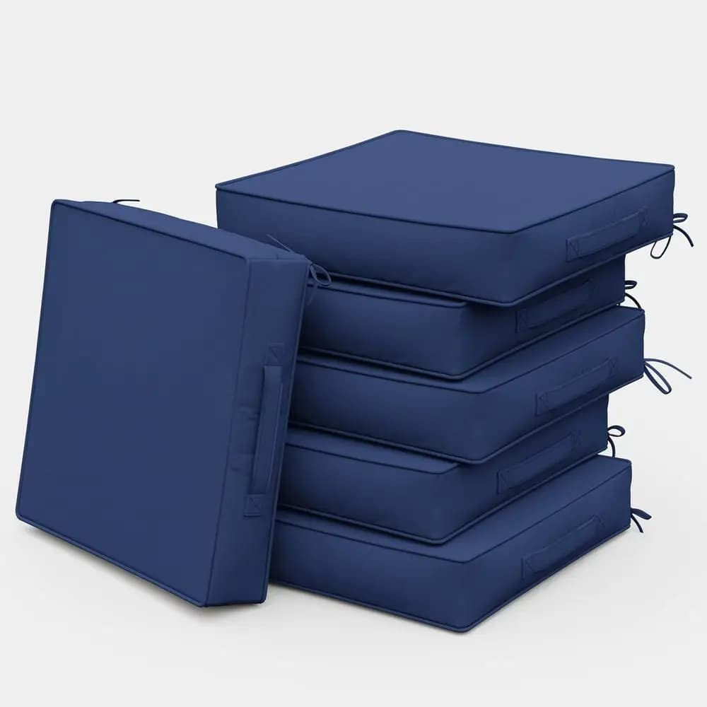 Set di 6 Cuscini per Sedie da Esterno Impermeabili e Resistenti allo Sbiadimento, 24x24x5 Pollici con Maniglia e Cinghie Regolabili