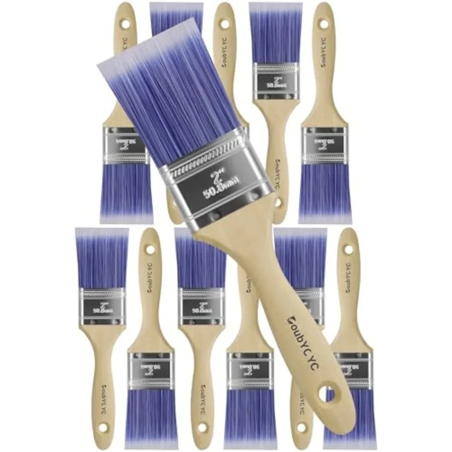 Paint Brushes -, 2" Flat Brushes, Paint Brush Set, Wood Paint Brushes for Walls, Stain and All Oil Paints - Home Improvement -