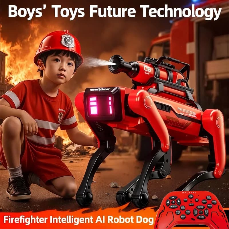 Cane robot AI Robot antincendio intelligente Cane AI Elettronico Pet Interazione vocale Robot telecomandato Giocattolo per bambini