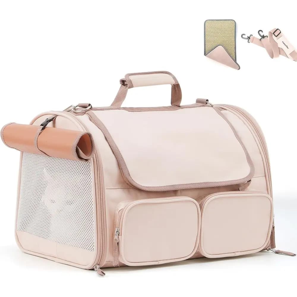 Trasportino portatile per animali domestici con finestre in rete, 4 tasche, approvato per il trasporto aereo per animali sotto i 15 libbre, rosa