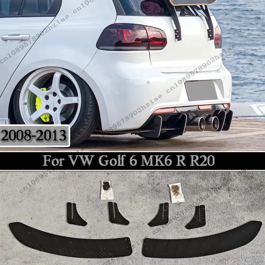 Rear Bumper Lip Splitter For VW Golf 6 MK6 R R20 2008-2013 ABS Black Protector Guard Lip Spoiler Tuning Body kits