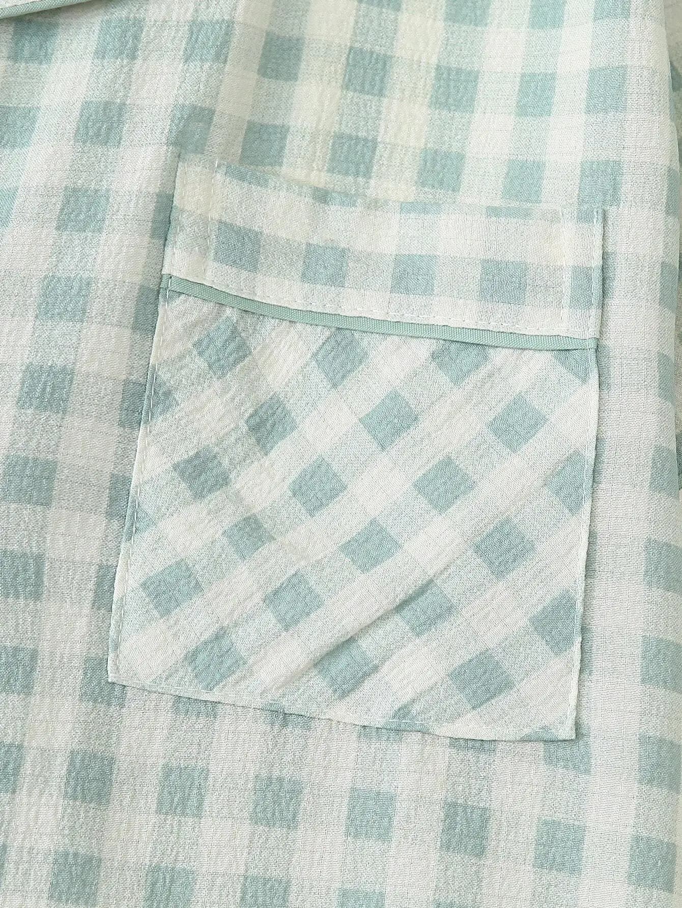 Pigiama da donna con stampa scozzese a maniche corte e colletto abbottonato, pigiama estivo casual