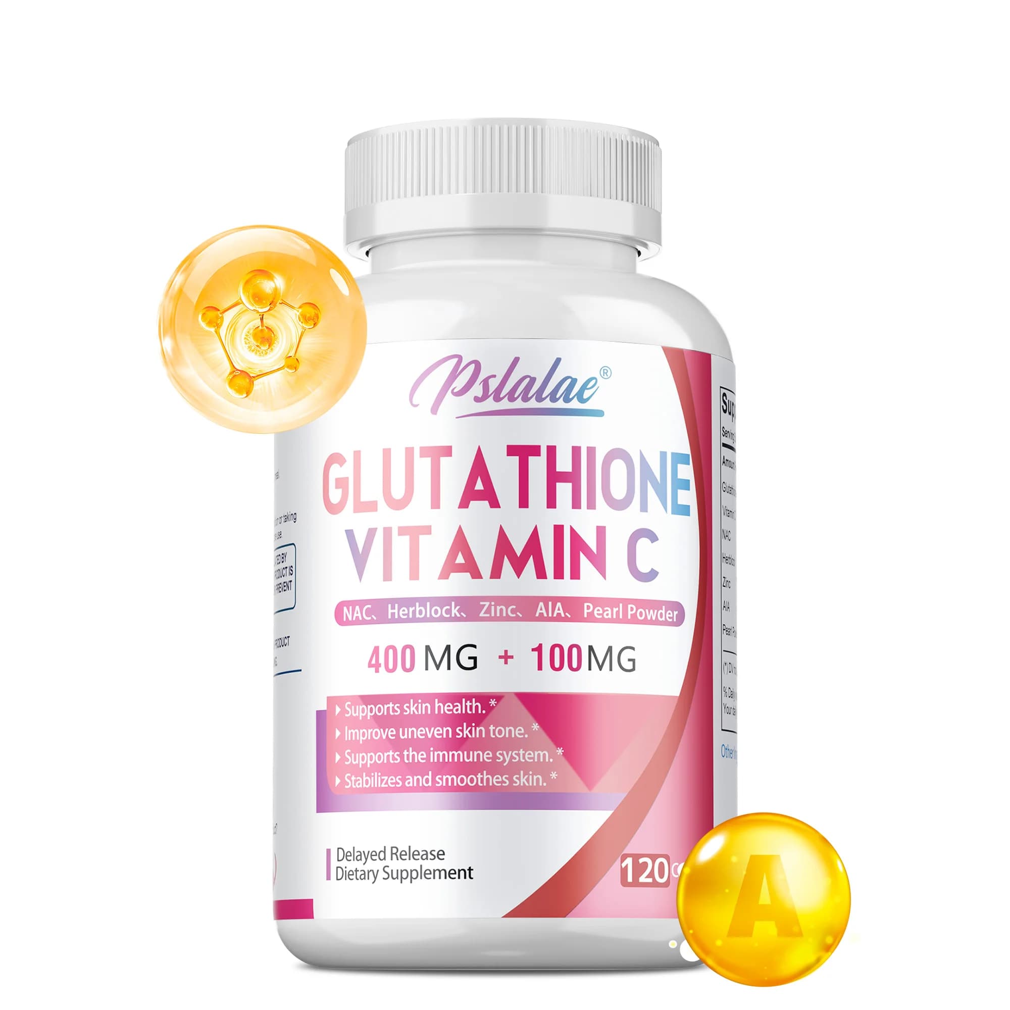 Glutathione and Vitamin C supplement - Enhances Spent Skin Tone, Promotes Collagen, Lyscia and Rassodata Skin Production, Increases Energy