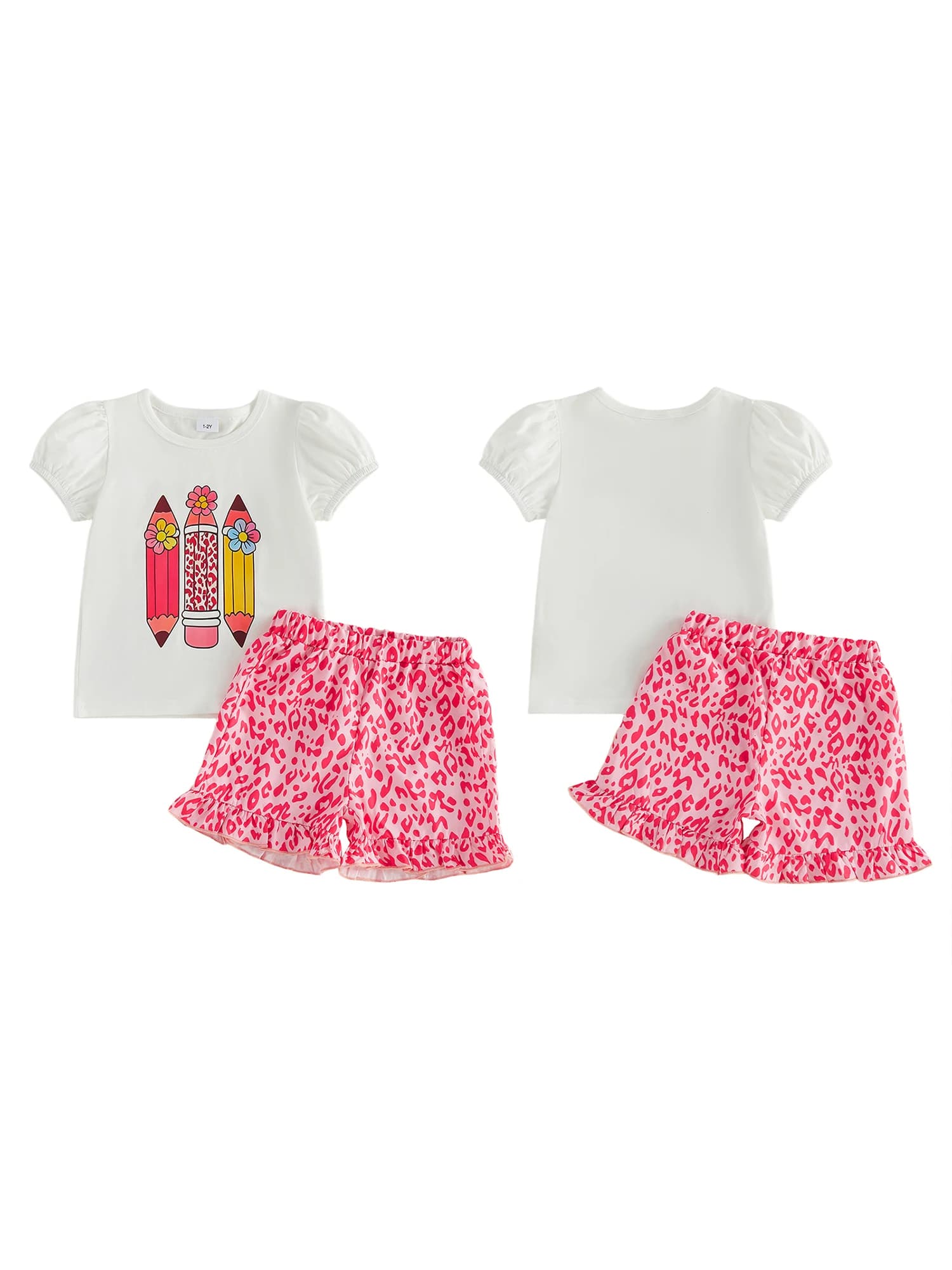 Girls Back To Neck Pencil Print Shorts Summer Leopard Shorts T Shirt With Print T Shorts School Outfit Professional