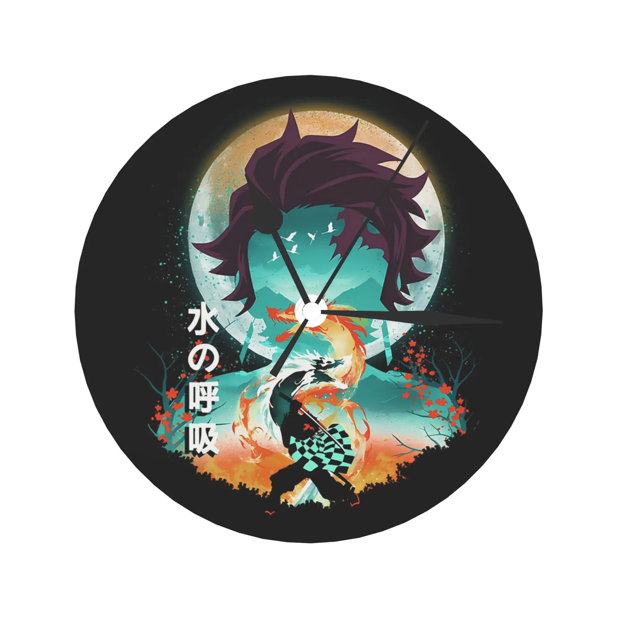 Wall clock landscape Tanjiro Room decoration Quiet round watch for bedroom Living room Kitchen Home