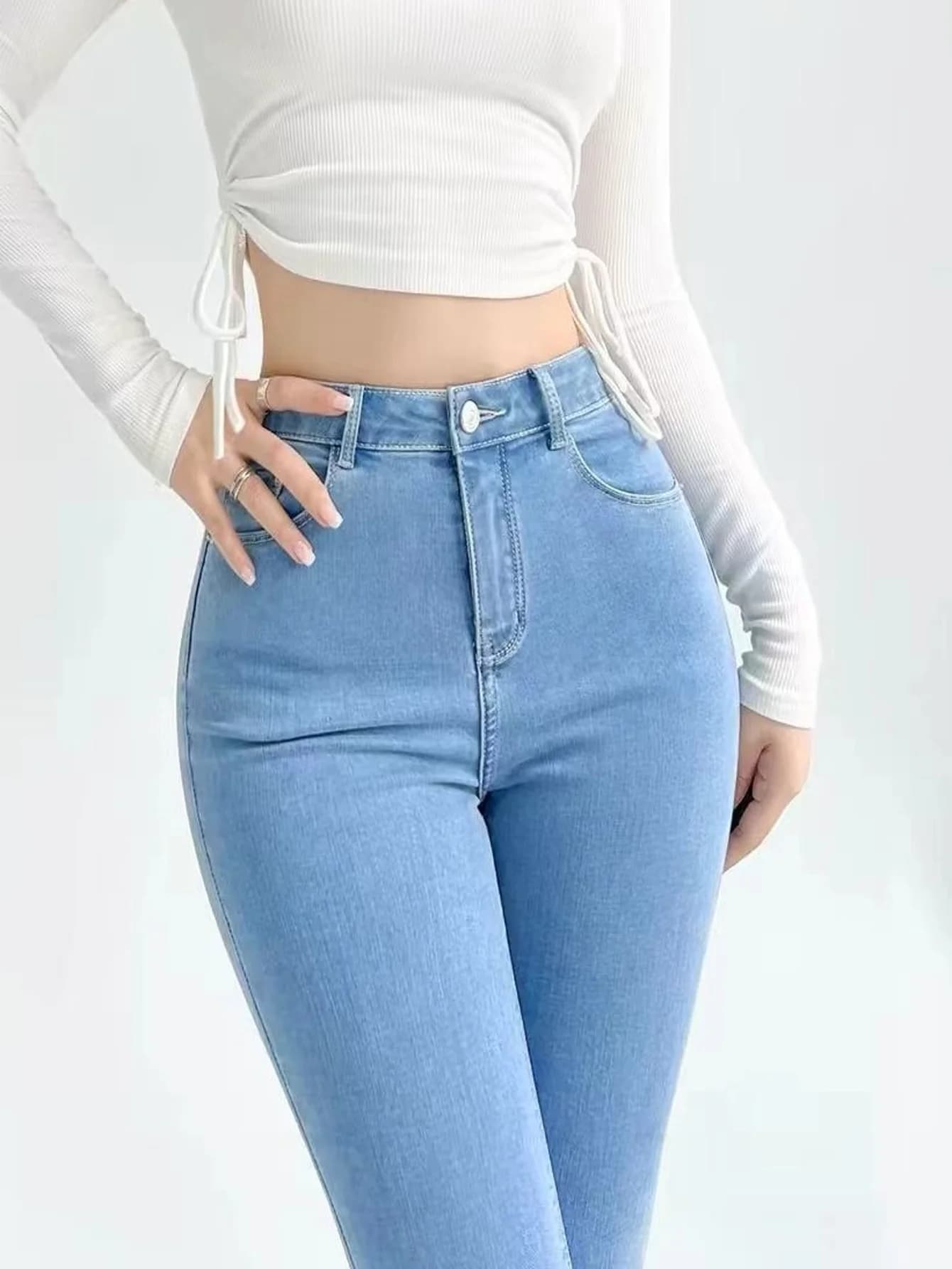 Men Blue Slim Jeans Y2k Drip Unisex Original Trendy Denim Pants - No accessories or belts included