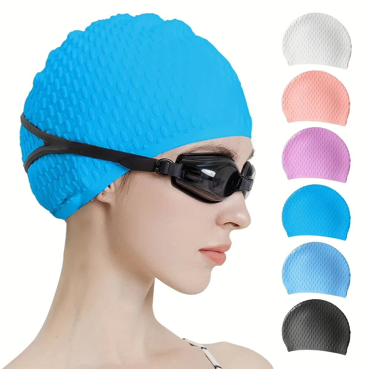 1Pcs Silicone Waterproof Swimming Cap, Water Drop Pattern with Slip-resistant Design and Enlarged Size,for Curly/Long Hair
