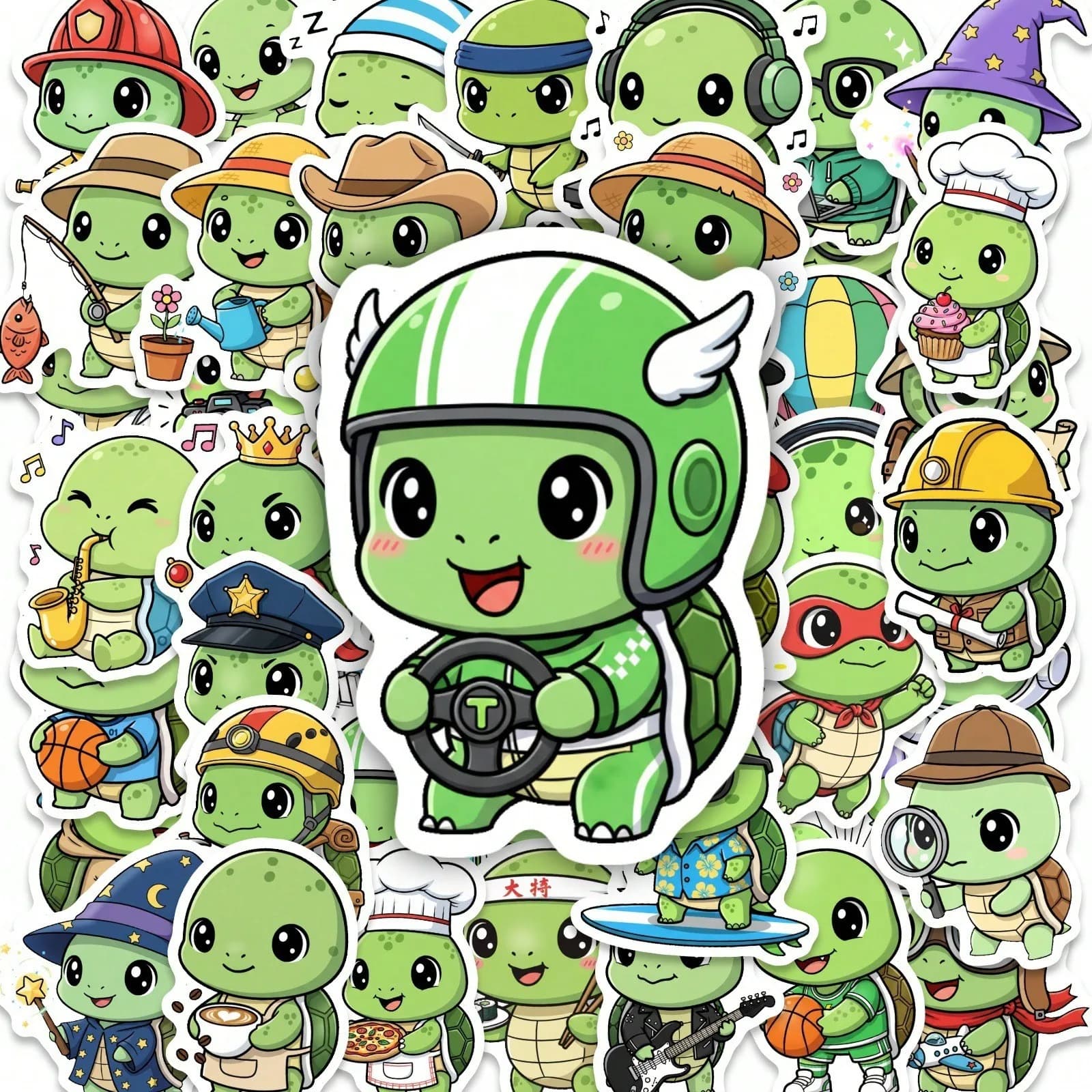50PCS Cute Turtle Stickers Kawaii Cartoon Tortoise Vinyl Decals for Laptop Water Bottle