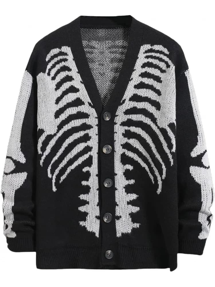 Maglioni cardigan con motivo scheletro da uomo, cappotti lavorati a maglia capispalla unisex gotici a maniche lunghe