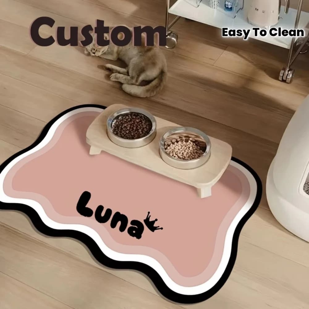 Customizable Quick-Dry Pet Feeding Mat With Personalized Name, Anti-Splash Absorbent Easy Clean Tray For Dogs And Cats