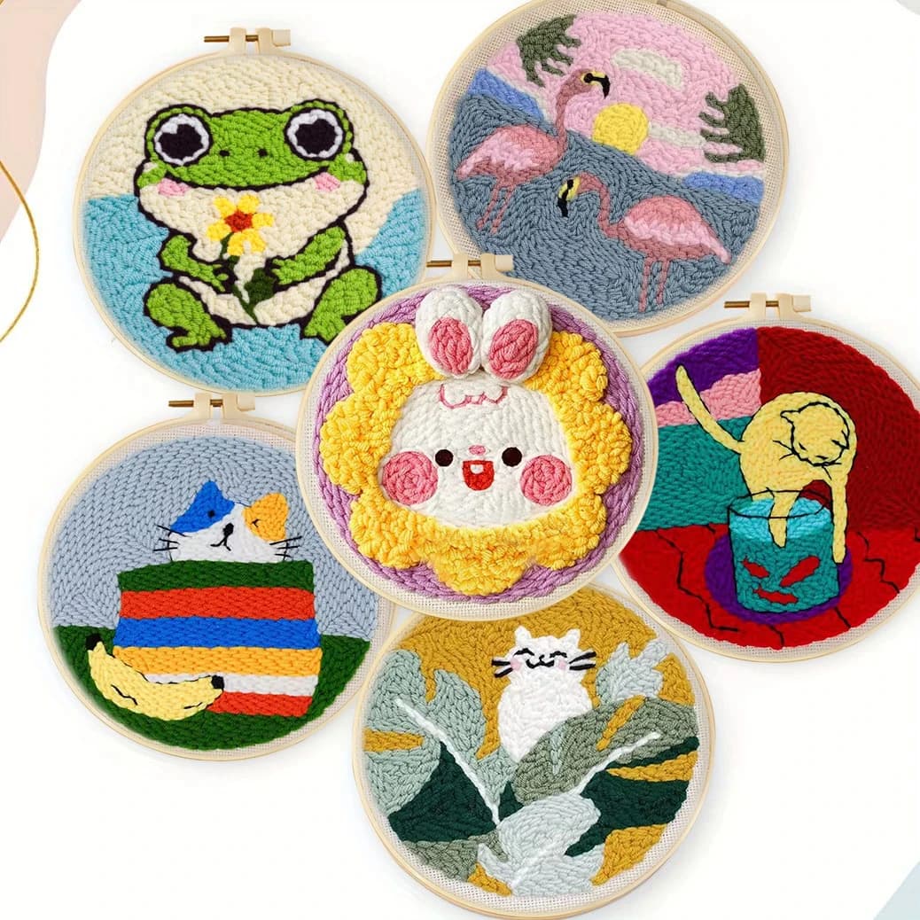Cat Animal Designs Punch Needle Embroidery Kit For Beginners DIY Needlework Wool Work Decorative Paintings Home Decor
