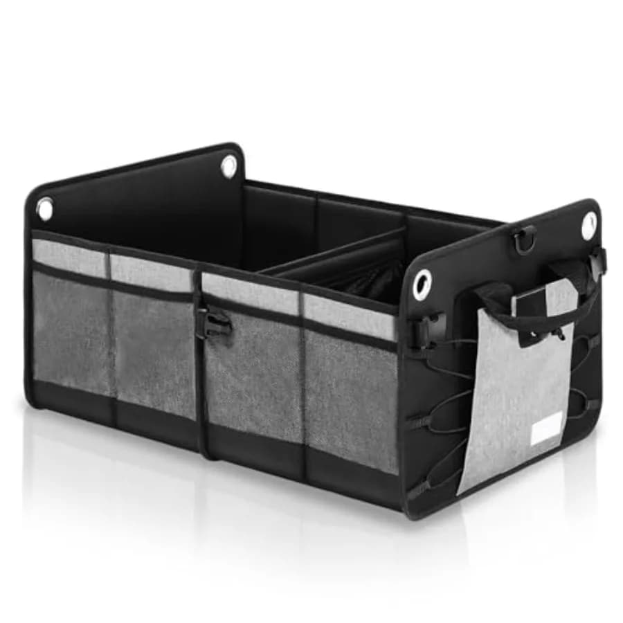 Organizer Pieghevole per Bagagliaio Auto Grigio, Contenitore Portaoggetti Resistente all'Acqua per Accessori Auto, SUV, Furgoni