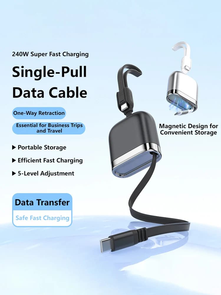 240W Super Fast Charging Telescopic Data Cable Suitable For Apple 15 Huawei Phone Type-C Charging Cable C Charging Cable Black