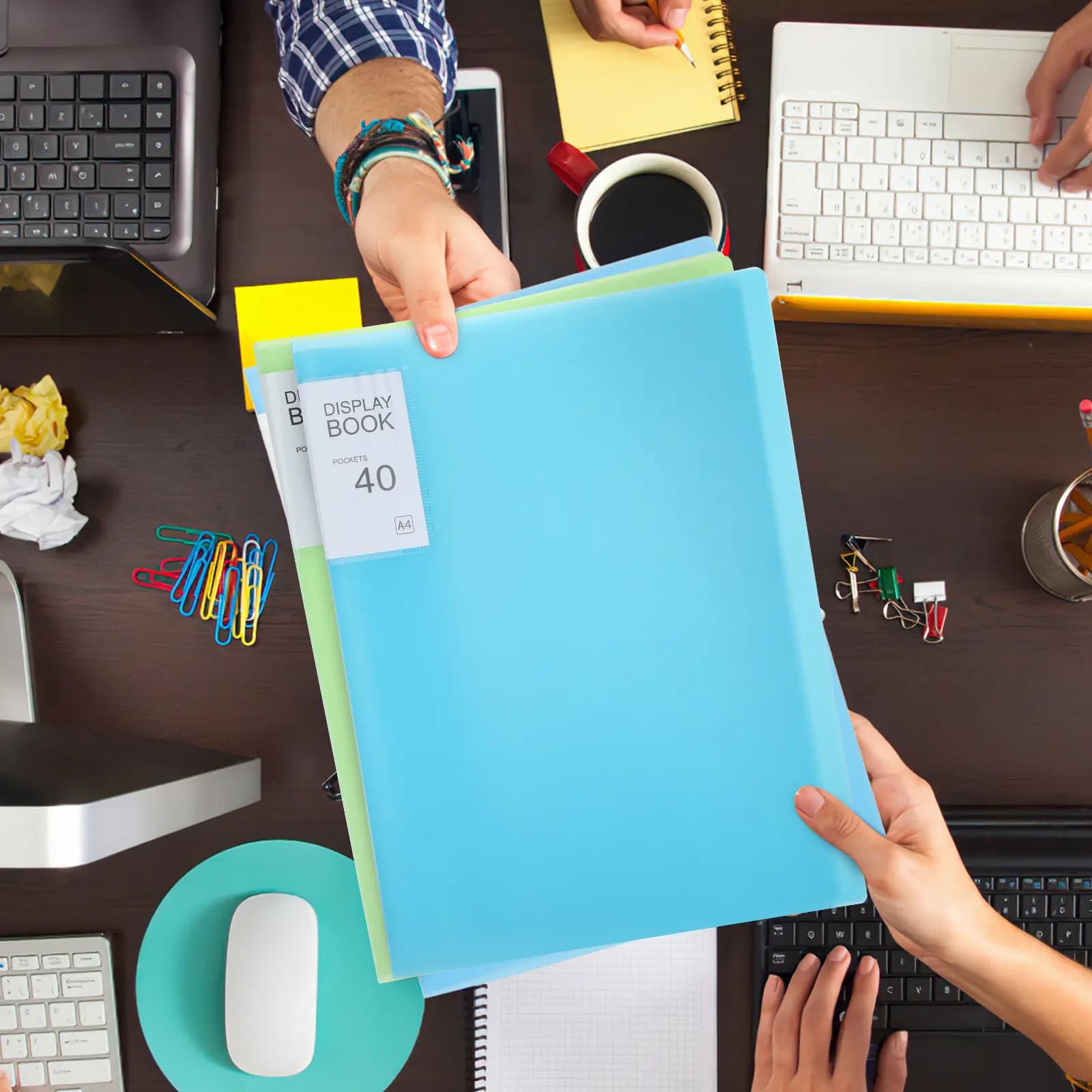 Set di 5 Cartelle Portadocumenti A4, Portadocumenti in Plastica con 40 Tasche, Organizzatore per Ufficio, Scuola e Lavori Artistici