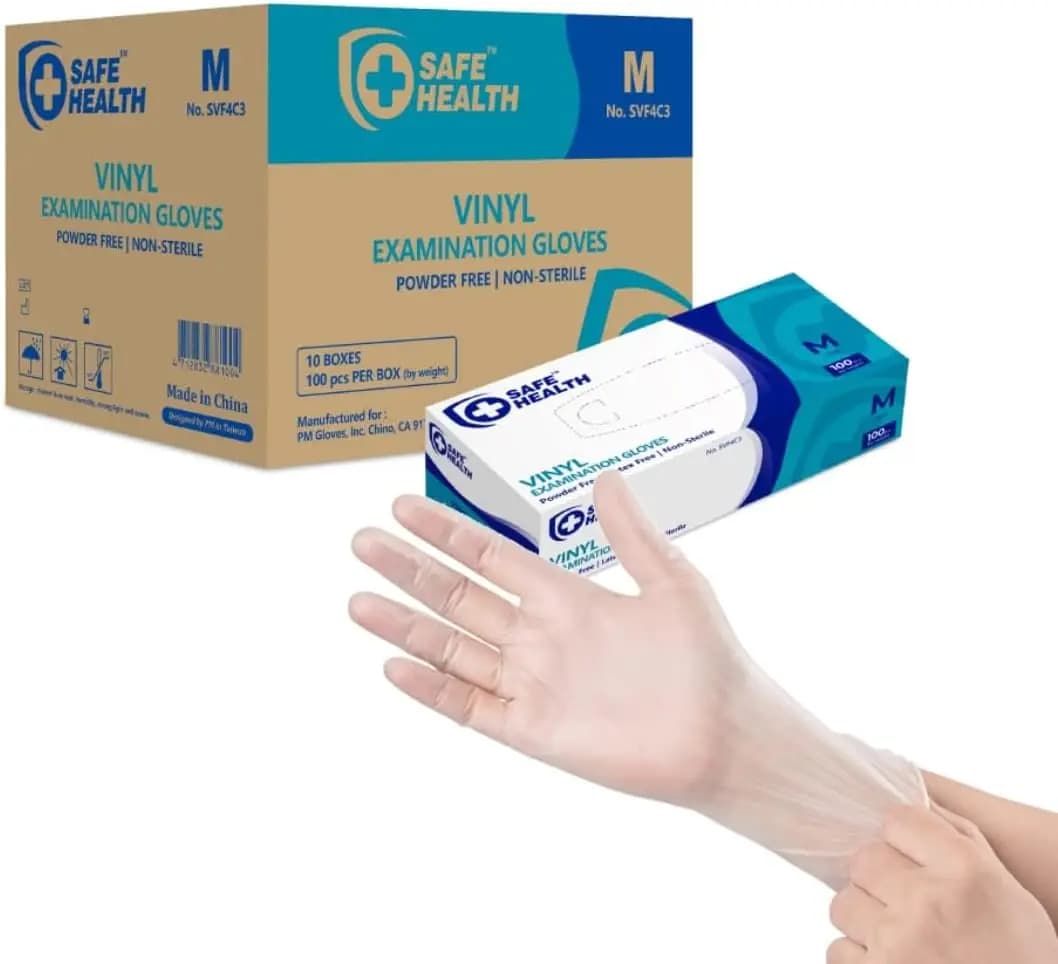 Guanti Medici Trasparenti Senza Lattice e Senza Polvere, Spessore 3,5 Mil per Uso Sanitario Sicuro