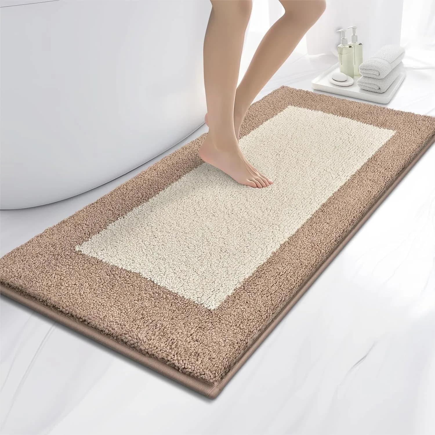 Tappeti da bagno antiscivolo 24x60, tappetino da bagno ultra morbido, assorbente e ad asciugatura rapida, lavabile in lavatrice, beige marrone grigio