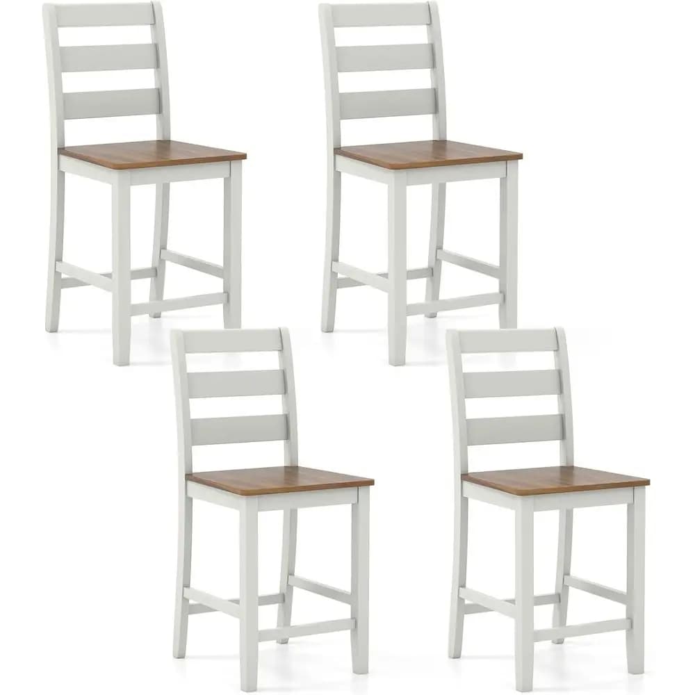 Set di 4 sedie da bancone, 24 sgabelli da bar in legno con schienale, poggiapiedi, gambe in legno di acacia, sedie moderne per isola cucina