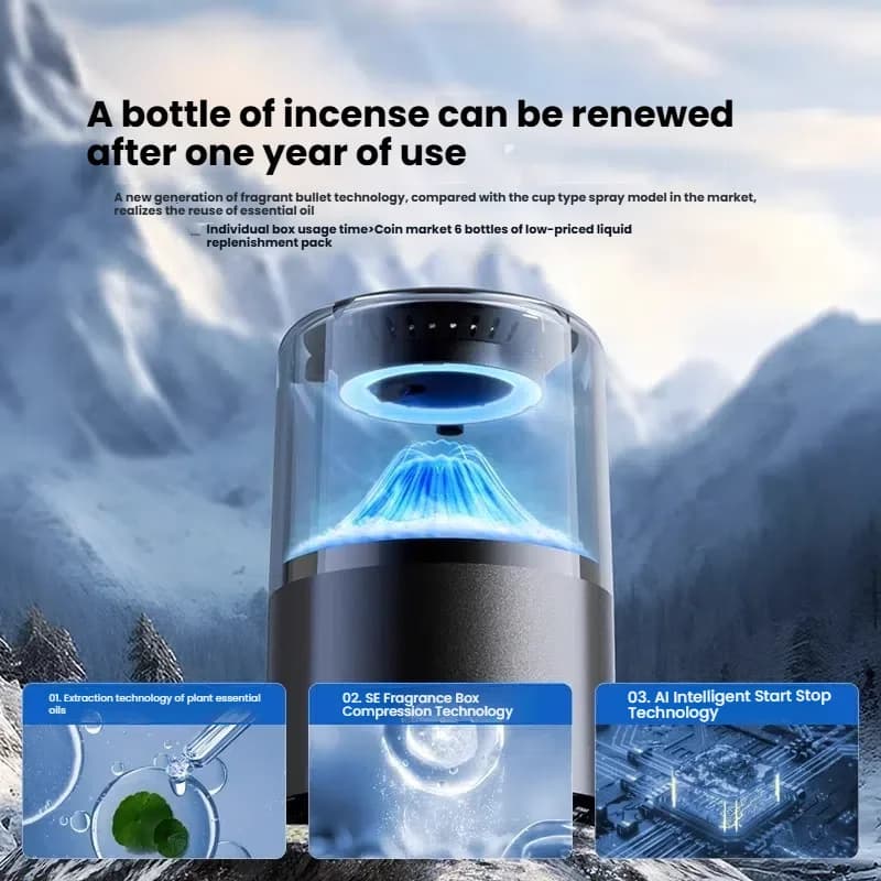 Smart aromatherapy machine with cloud mist display effect, long lasting fragrance. Automatically start the car, portion