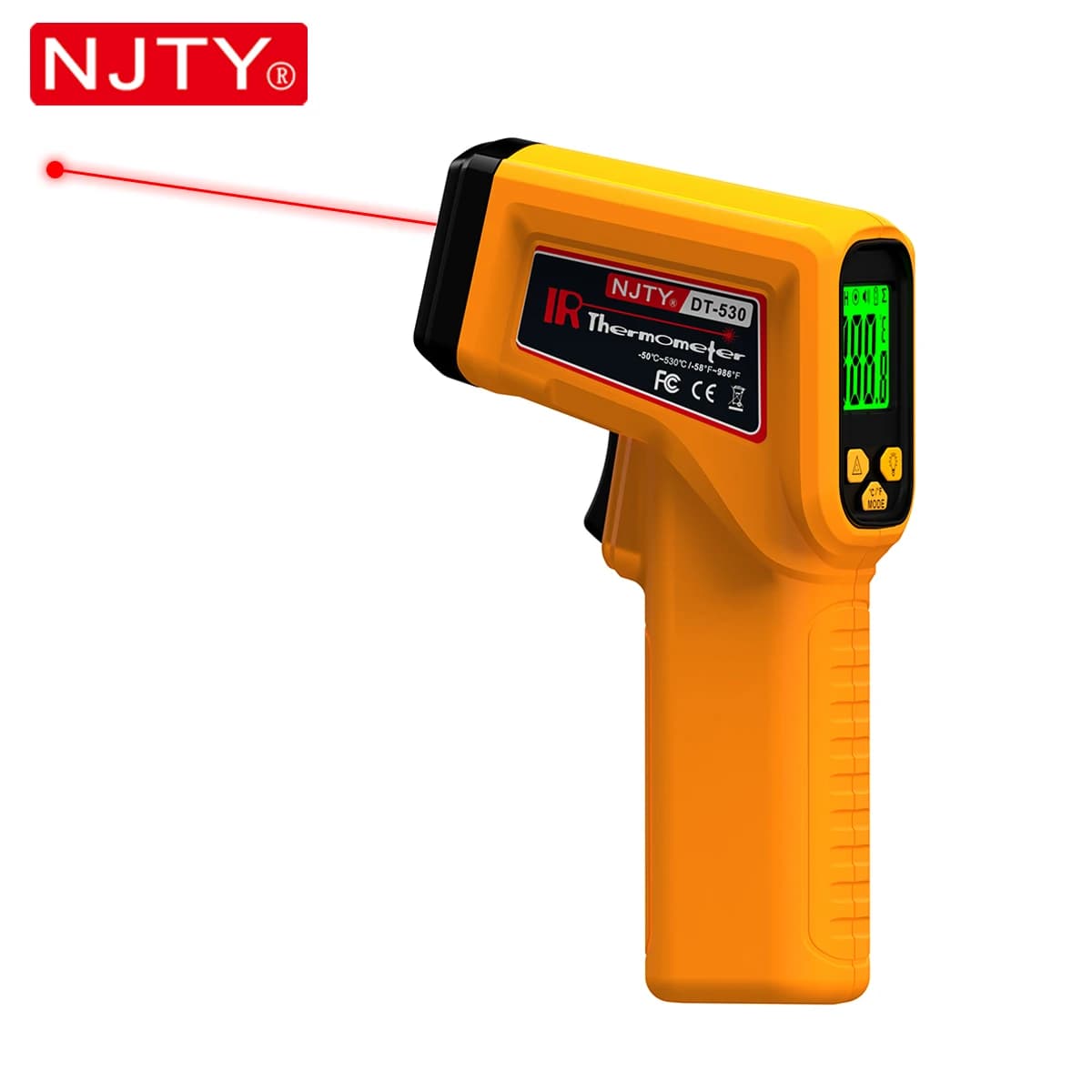 NJTY Termometro a infrarossi Pistola laser senza contatto industriale accurata -50~530 ° Display LCD retroilluminato C per la casa DT-530