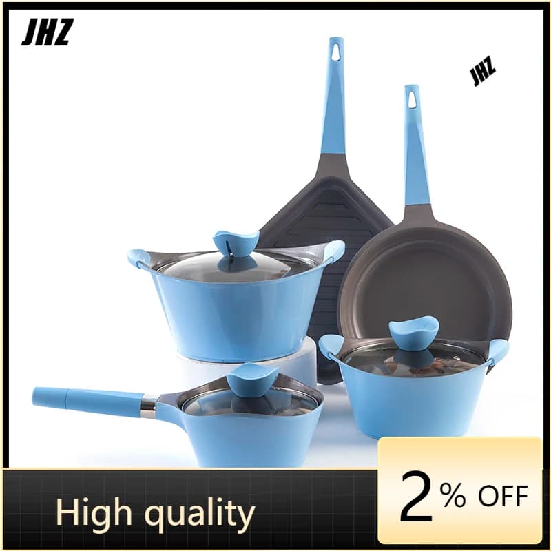 JHZ Pentole Set Customised by 15 Ceramic Pieces with Anti-Fabric Coating and Induction Fund, Sauce Pen / Soup Pot / Deep Plate