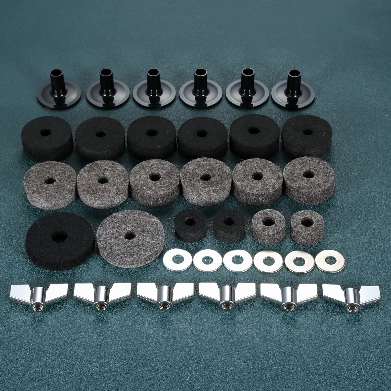 18 Pz/set Feltri Piatti Hi-Hat Frizione Feltro Hi Hat Cup Feltro Piatti Stand Maniche con Base Alette Dadi e Rondella Piatto per Tamburo