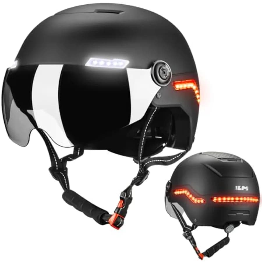 Casco Intelligente per Adulti con Luci LED Anteriori, Laterali e Posteriori, Sensore G Automatico, Indicatori di Direzione e Avviso Frenata, Modello per Ciclismo su Strada MB101L