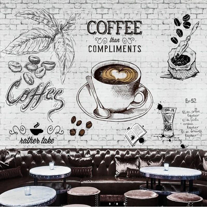 Retro hand-painted coffee shop TV luxurious home decoration bedroom background wall