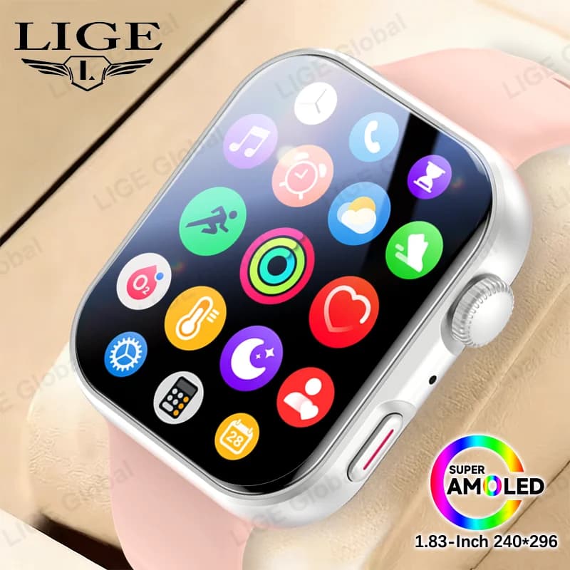 Smartwatch LIGE 1.83" AMOLED con Chiamata Bluetooth, Monitoraggio Frequenza Cardiaca e Pressione Sanguigna, Funzioni Sportive e Fitness per Uomo e Donna, con Dynamic Island